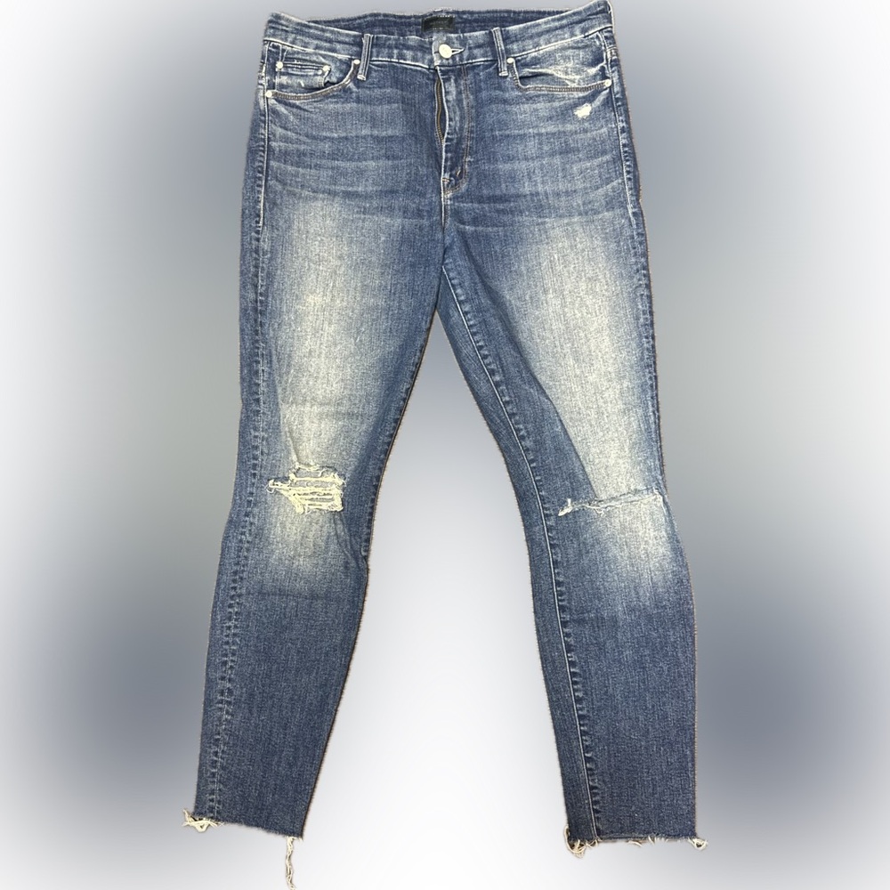 Mother High Waisted Looker Ankle Fray Furiously Happy Medium Blue Jeans | Sz 31